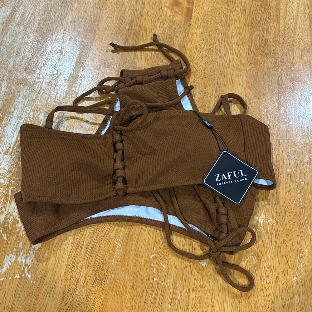 Zaful Chestnut Lace-Up Bikini